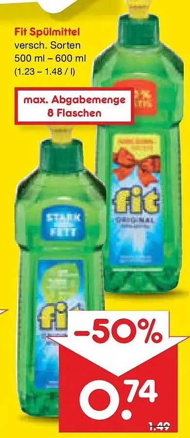 Fit Spülmittel versch. Sorten 500 ml – 600 ml (1.23 – 1.48 / l)