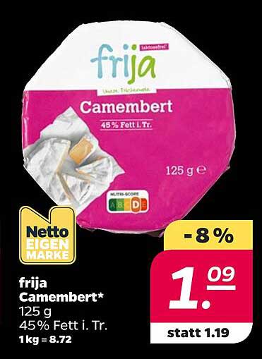 frija Camembert* 125 g 45% Fett i. Tr. 1kg = 8.72