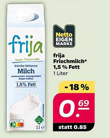 frija Frischmilch* 1,5 % Fett 1 Liter