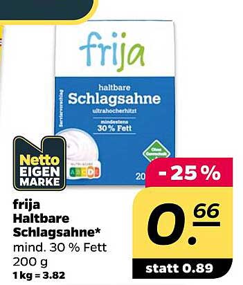 frija Haltbare Schlagsahne* mind. 30 % Fett 200 g