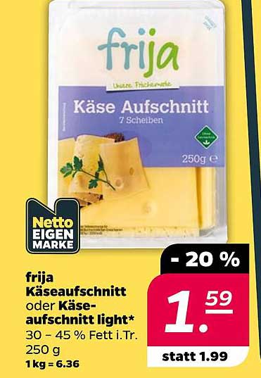 frija Käseaufschnitt oder Käseaufschnitt light* 30 - 45 % Fett i.Tr. 250 g