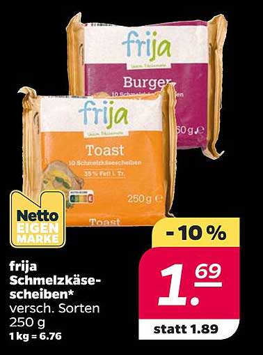 frija Schmelzkäsescheiben* versch. Sorten 250 g