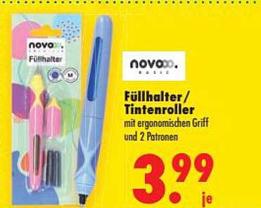 Füllhalter / Tintenroller mit ergonomischen Griff und 2 Patronen