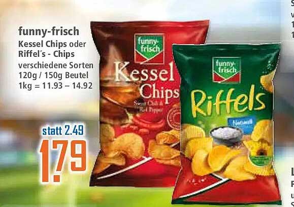 funny-frisch Kessel Chips oder Riffel’s Chips verschiedene Sorten 120g / 150g Beutel