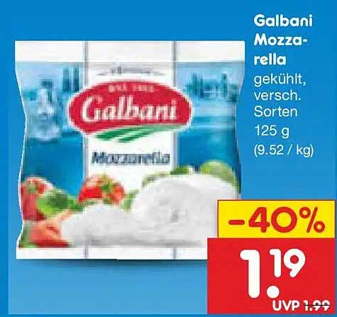 Galbani Mozzarella gekühlt, versch. Sorten 125 g (9.52 / kg)