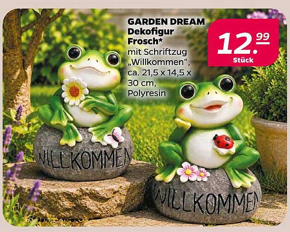 GARDEN DREAM Dekofigur Frosch* mit Schriftzug „Willkommen“, ca. 21,5 x 14,5 x 30 cm, Polyresin