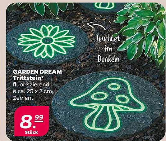 GARDEN DREAM Trittstein* fluoreszierend, ø ca. 25 x 2 cm, Zement