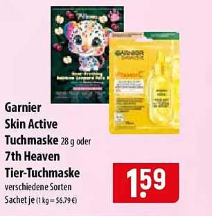 Garnier Skin Active Tuchmaske 28 g oder 7th Heaven Tier-Tuchmaske verschiedene Sorten
