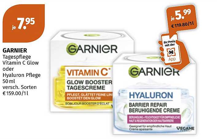 GARNIER Tagespflege Vitamin C Glow oder Hyaluron Pflege 50 ml versch. Sorten
