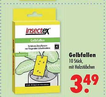 Gelbfallen 10 Stück, mit Holzstäbchen