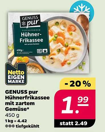 GENUSS pur Hühnerfrikassee mit zartem Gemüse* 450 g 1kg = 4.42 tiefgekühlt