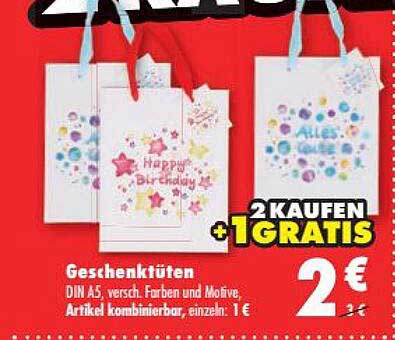 Geschenktüten DIN A5, versch. Farben und Motive, Artikel kombinierbar, einzeln: 1€