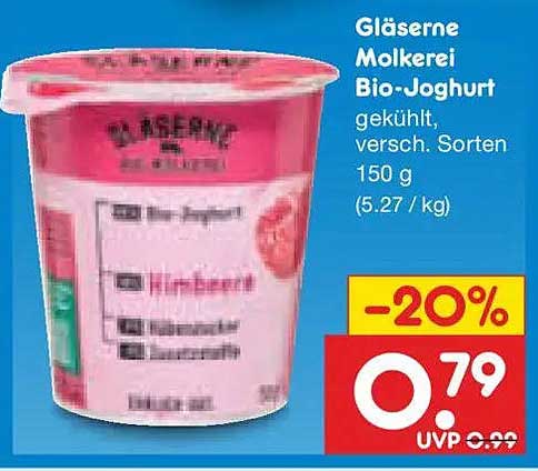 Gläserne Molkerei Bio-Joghurt gekühlt, versch. Sorten 150 g (5.27 / kg)