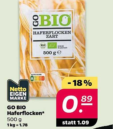 GO BIO Haferflocken* 500 g 1 kg =1.78
