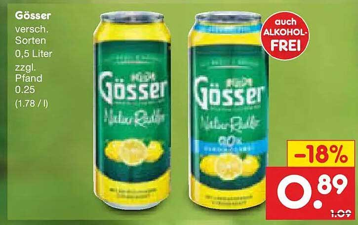 Gösser versch. Sorten 0,5 Liter zzgl. Pfand 0.25 (1.78 / l)