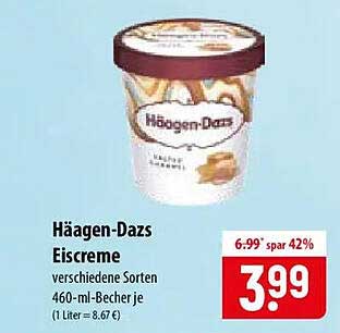 Häagen-Dazs Eiscreme verschiedene Sorten 460-ml-Becher je (1 Liter = 8.67 €)