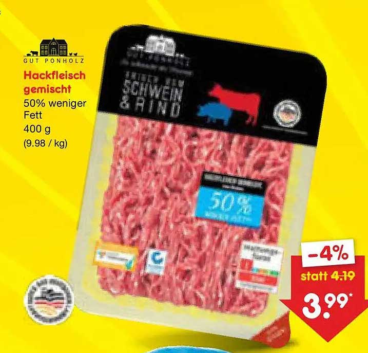 Hackfleisch gemischt 50% weniger Fett 400 g