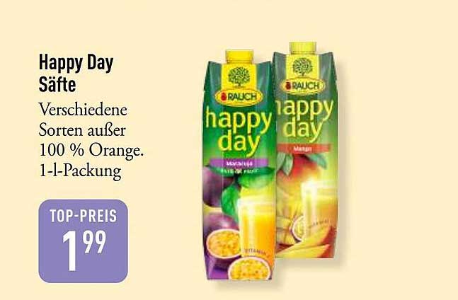 Happy Day Säfte Verschiedene Sorten außer 100 % Orange. 1-l-Packung