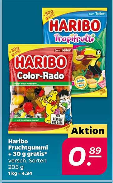 Haribo Fruchtgummi + 30 g gratis* versch. Sorten 205 g 1 kg = 4.34 Aktion