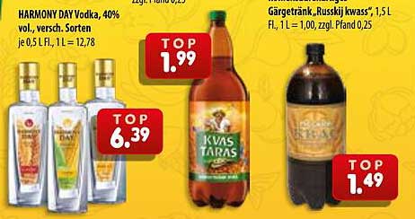HARMONY DAY Vodka, 40% vol., versch. Sorten je 0,5 l, 1 l = 12,78