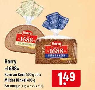 Harry »1688« Korn an Korn 500 g oder Mildes Dinkel 400 g