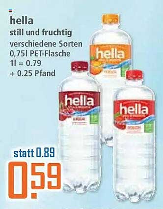 hella still und fruchtig verschiedene Sorten 0,75l PET-Flasche 1l = 0.79 + 0.25 Pfand