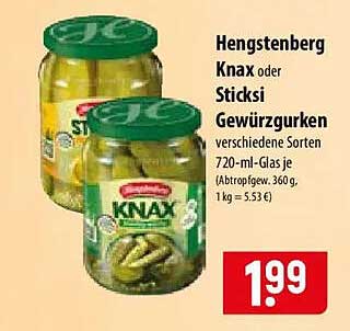 Hengstenberg Knax oder Sticksi Gewürzgurken