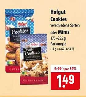 Hofgut Cookies verschiedene Sorten oder Minis 175–225 g Packung je