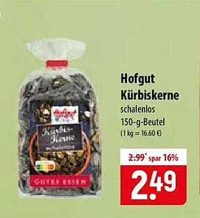 Hofgut Kürbiskerne schalenlos 150-g-Beutel