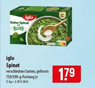 iglo Spinat verschiedene Sorten, gefroren 750/500-g-Packung je