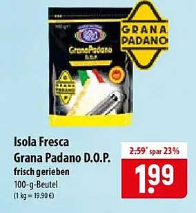 Isola Fresca Grana Padano D.O.P. frisch gerieben 100-g-Beutel (1 kg = 19,90 €)