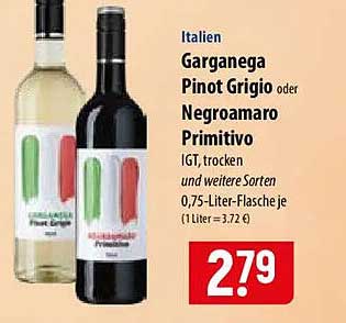 Italien Garganega Pinot Grigio oder Negroamaro Primitivo
