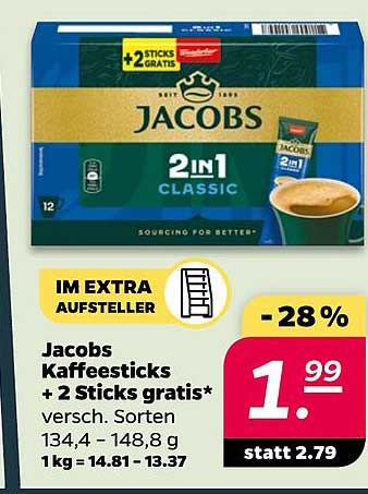Jacobs Kaffeesticks + 2 Sticks gratis* versch. Sorten