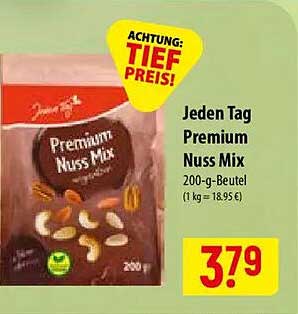 Jeden Tag Premium Nuss Mix 200-g-Beutel (1 kg = 18,95 €)