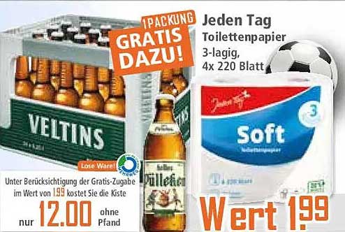 Jeden Tag Toilettenpapier 3-lagig, 4x 220 Blatt