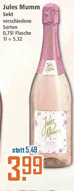 Jules Mumm Sekt verschiedene Sorten, 0,75l Flasche, 1l = 5.32