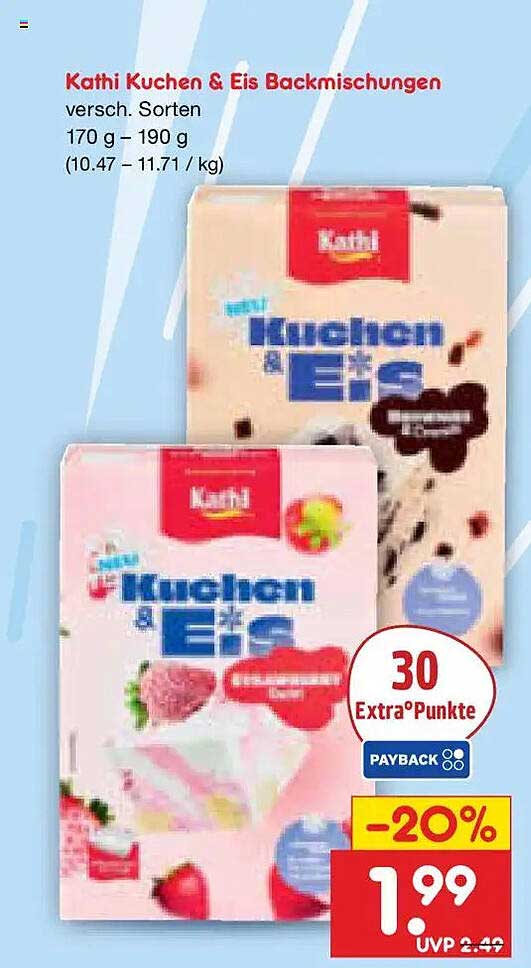 Kathi Kuchen & Eis Backmischungen versch. Sorten 170 g – 190 g (10.47 – 11.71 / kg)