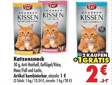 Katzensnack 50 g, Anti Hairball, Geflügel/Käse, Haar/Fell und Lachs, Artikel kombinierbar, einzeln: 1 €