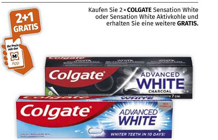 Kaufen Sie 2 × COLGATE Sensation White oder Sensation White Aktivkohle und erhalten Sie eine weitere GRATIS.