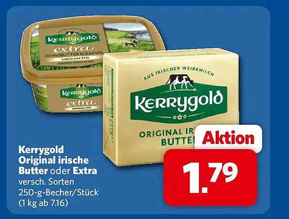 Kerrygold Original irische Butter oder Extra versch. Sorten 250-g-Becher/Stück (1 kg ab 7.16)