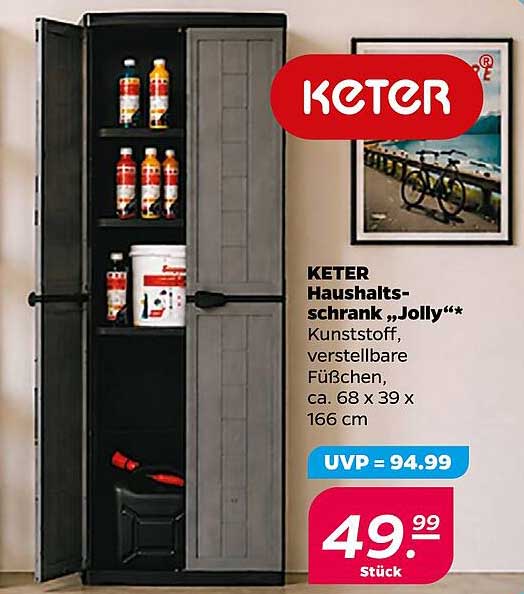 KETER Haushalts-schrank „Jolly“** Kunststoff, verstellbare Füßchen, ca. 68 x 39 x 166 cm