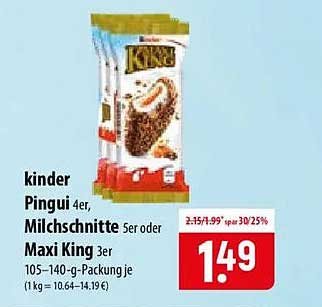 kinder Pingui 4er, Milchschnitte 5er oder Maxi King 3er