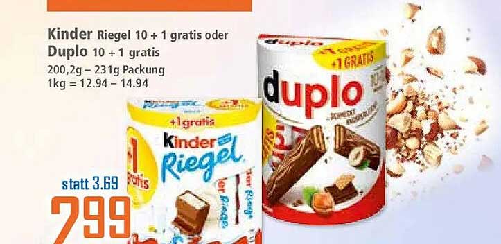 Kinder Riegel 10 + 1 gratis oder Duplo 10 + 1 gratis