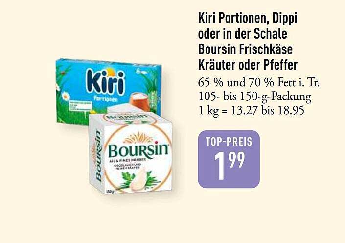 Kiri Portionen, Dippi oder in der Schale Boursin Frischkäse Kräuter oder Pfeffer