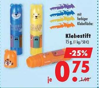 Klebestift 15 g, 1 kg/50 € mit farbiger Klebefläche