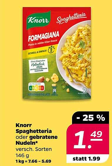Knorr Spaghetteria oder gebratene Nudeln* versch. Sorten 146 g 1 kg = 7.66 - 5.69