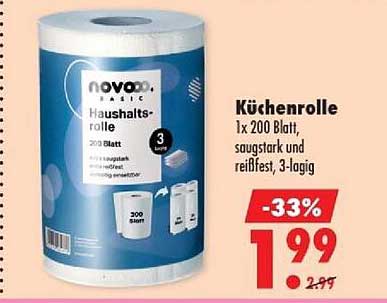 Küchenrolle 1x 200 Blatt, saugstark und reißfest, 3-lagig