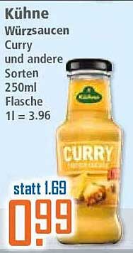 Kühne Würzsaucen Curry und andere Sorten 250ml Flasche 1l = 3.96