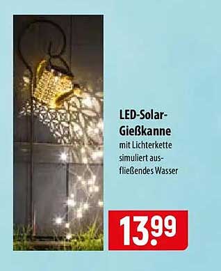 LED-Solar-Gießkanne mit Lichterkette simuliert ausfließendes Wasser
