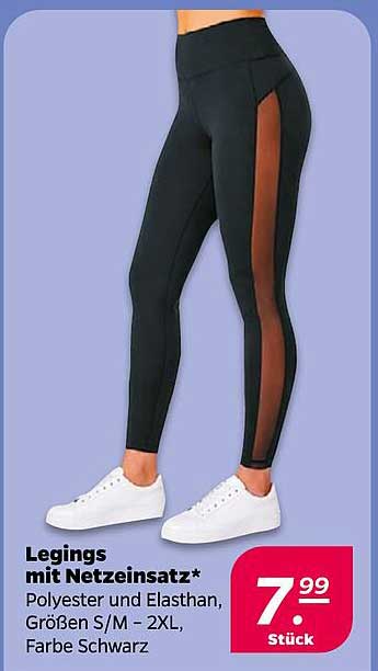 Legings mit Netzeinsatz* Polyester und Elasthan, Größen S/M – 2XL, Farbe Schwarz